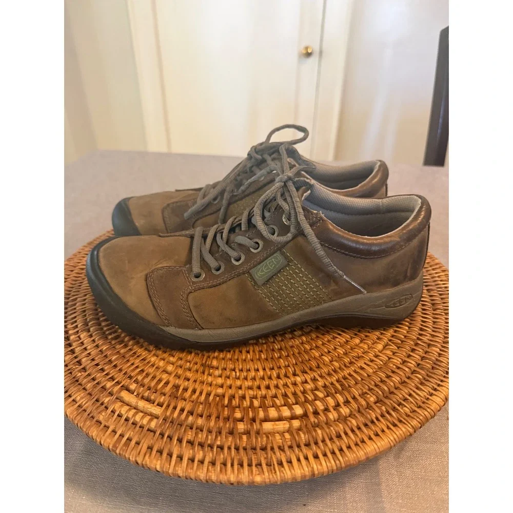 KEEN Presidio‎ Mens Brown Leather Lace Up Walking Shoes Low Top Oxfords